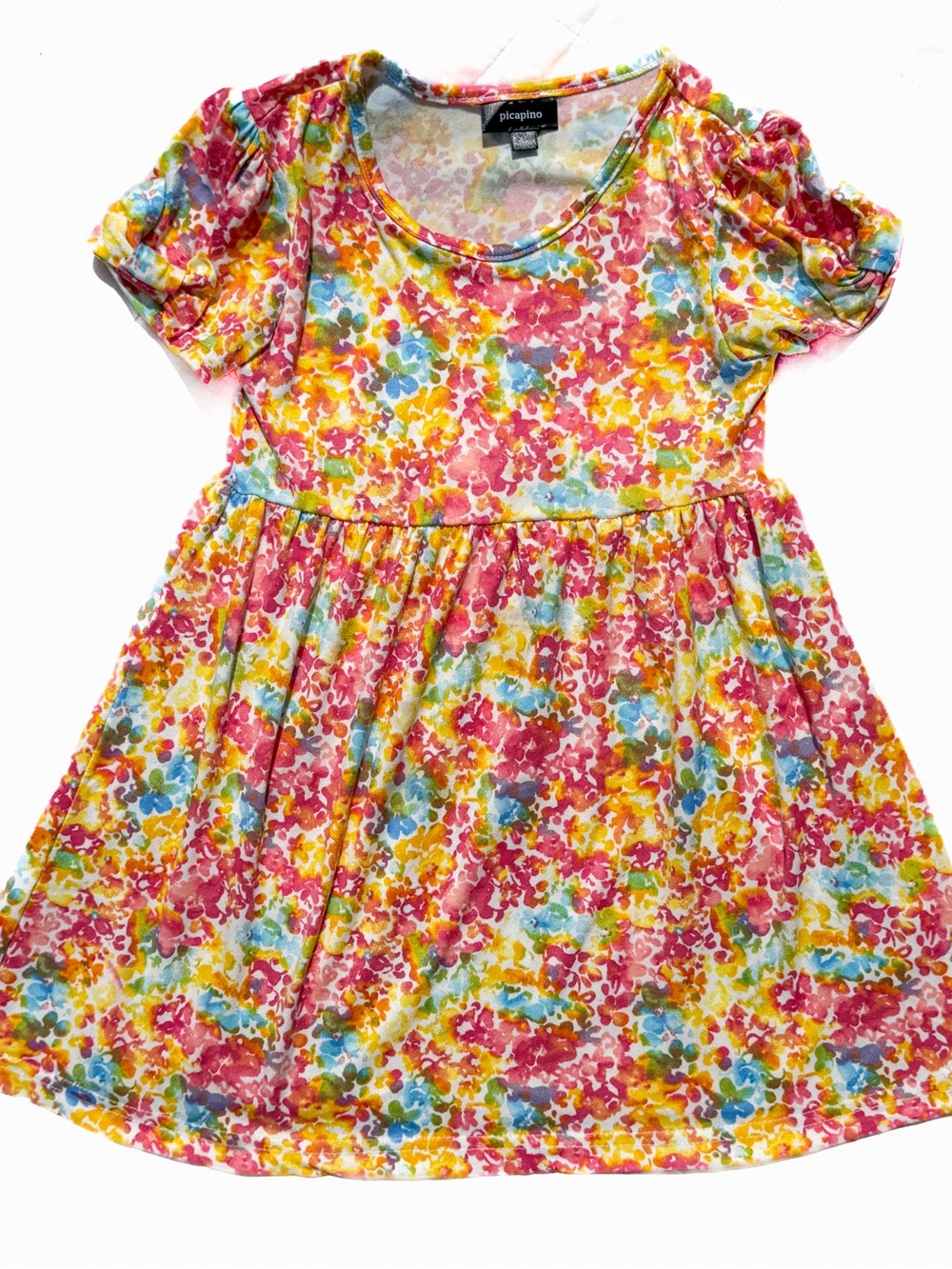 Piccalino Girls Floral Short Sleeve Empire Dress Soft 4 Play Spring Summer Basic
